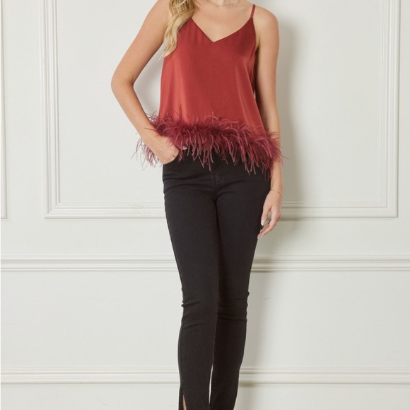 🍁🍁🍁ENTRO feathered Trimmed Spaghetti Strap in Rust🍁🍁🍁 - Picture 11 of 12